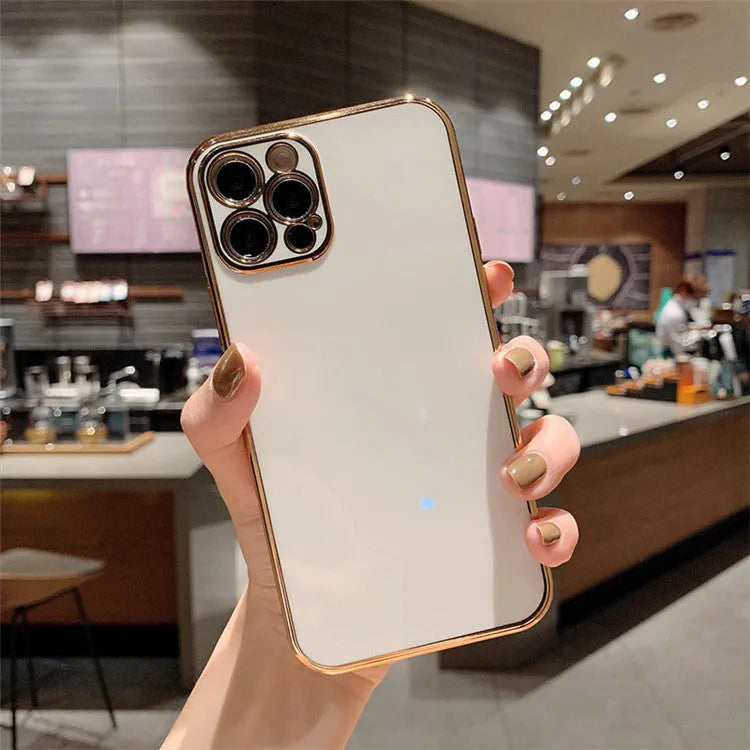 Electroplated mobile phone case for iPhone 13 in solid colour with geometric design on back cover