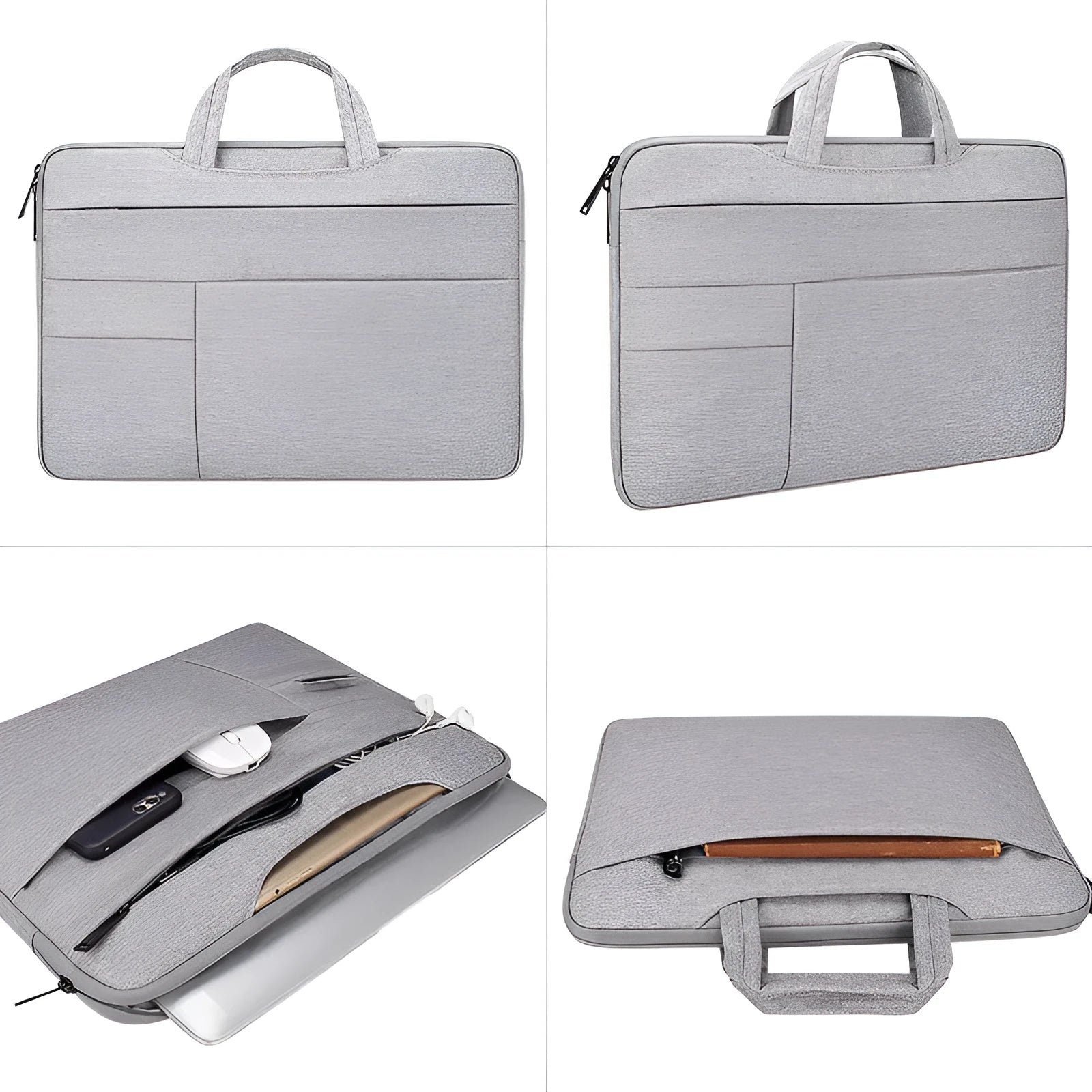 Grey waterproof polyester laptop inner bag with smooth nylon lining, fits 13.3 inch device