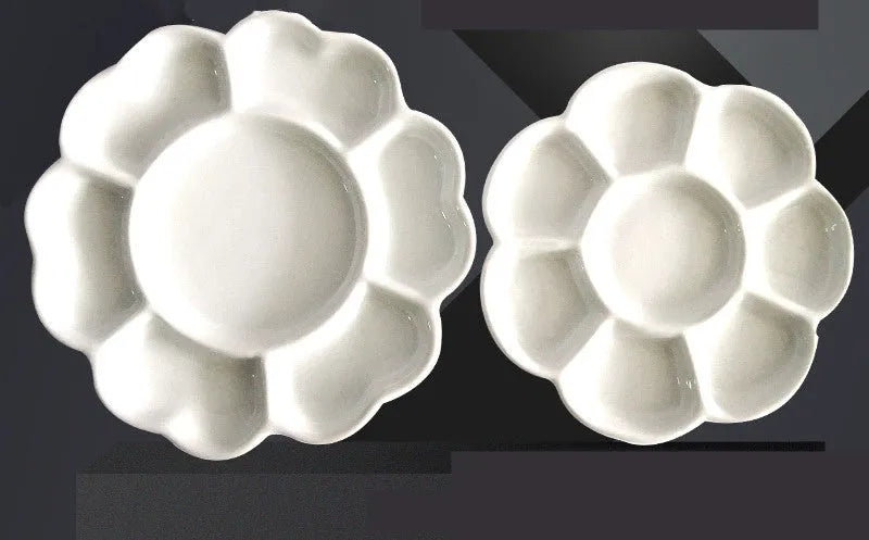 White ceramic plum blossom shaped painting palette for watercolour acrylic oil paints