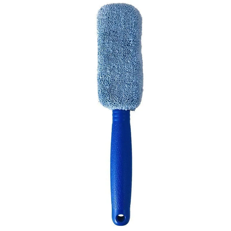 Microfiber car tyre brush with long 29cm handle in blue colour for cleaning alloy wheels