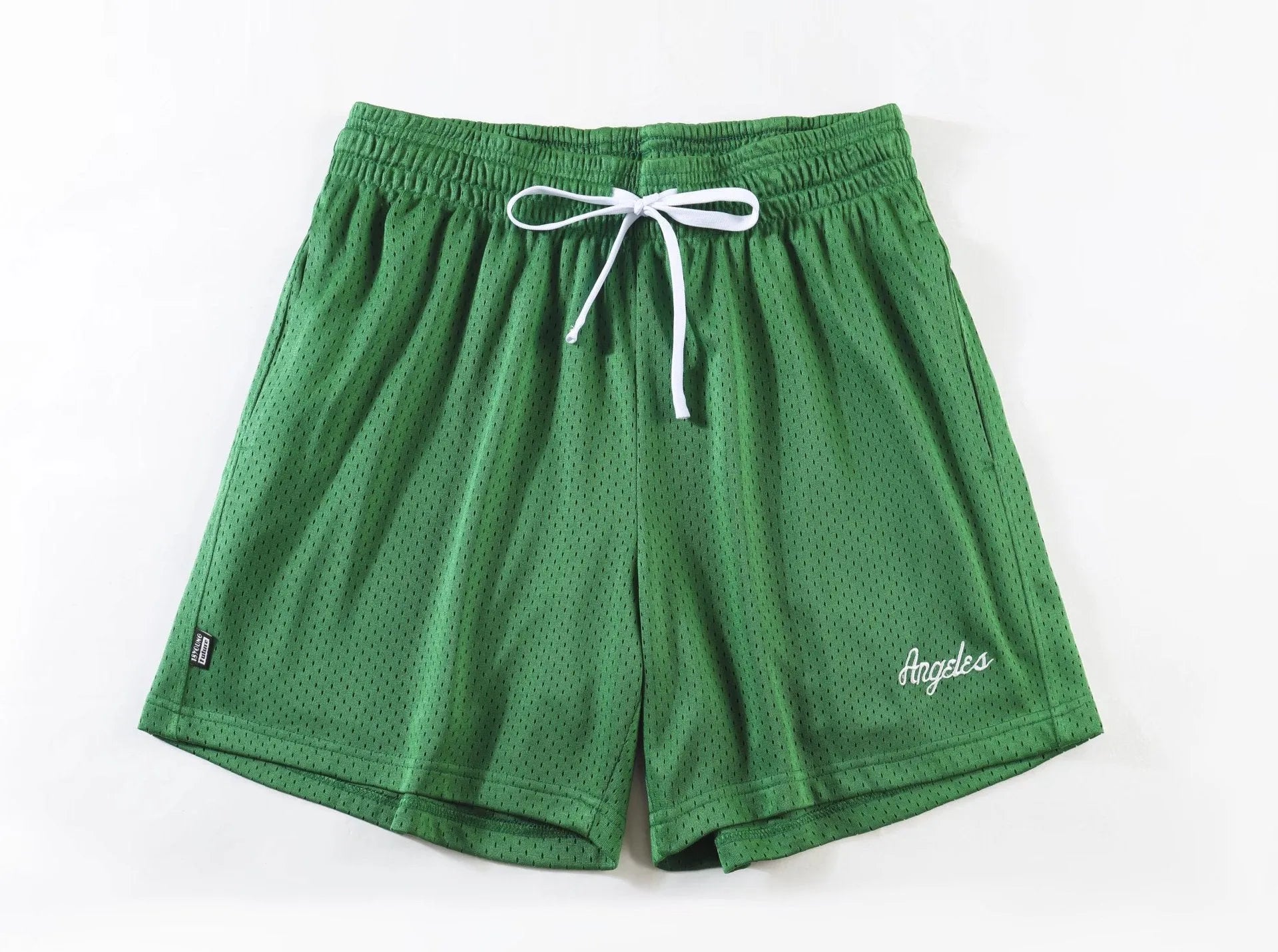 Men's black double layer mesh sports shorts made from polyester fabric for summer athletic wear.