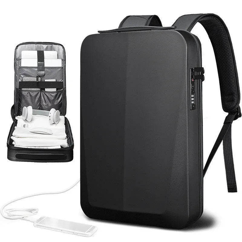 PC blister hard case computer bag with combination lock in silver, 45x30x8cm, business commuting style
