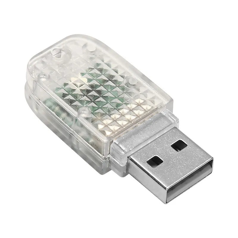 Multi-function car USB atmosphere light with touch switch and RGB voice control on a car dashboard