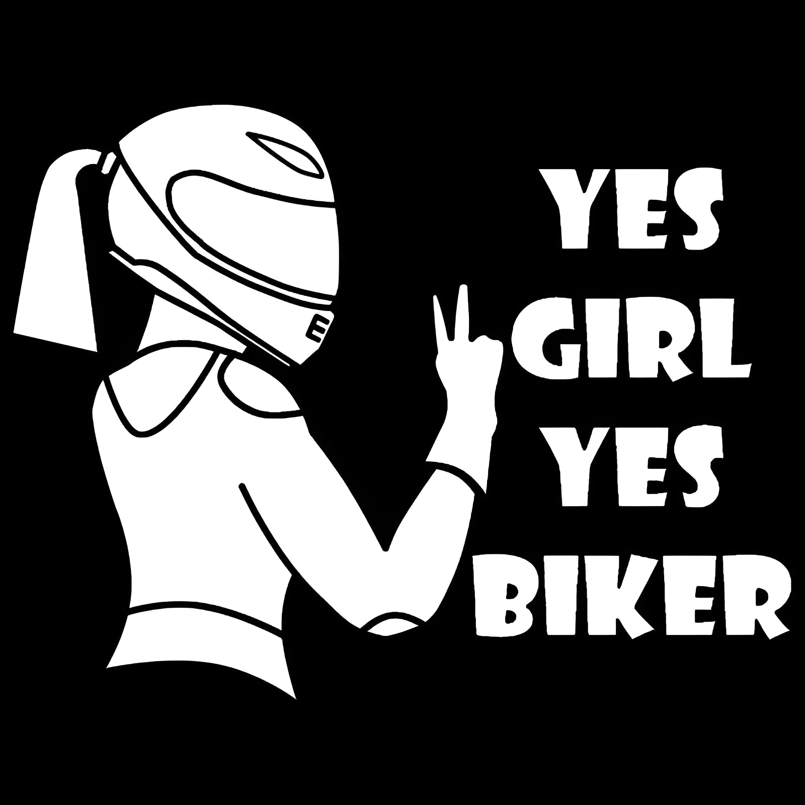 Cool girl rider character design car sticker in black, white, and laser colour options.