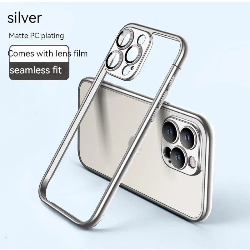 Matte plating frame phone case for Apple iPhone in Titanium Gray with glass lens protector