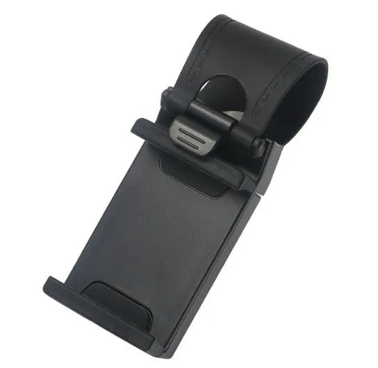 Universal car steering wheel clip mount holder for smartphones and GPS devices in black or red