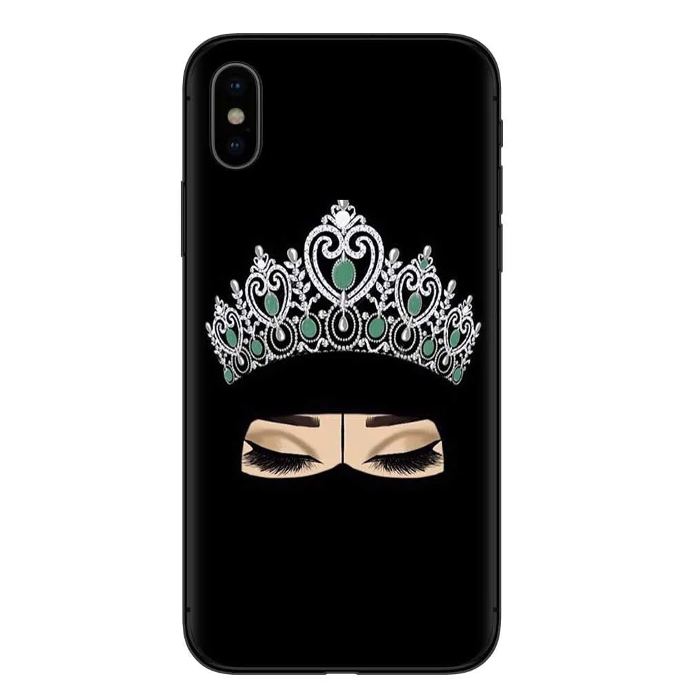 Islamic hijab veil girl TPU phone case with rhinestones floral letters painted design for iPhone