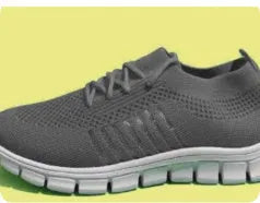 Women's casual breathable flying knit flat shoes in various colours on a white background.