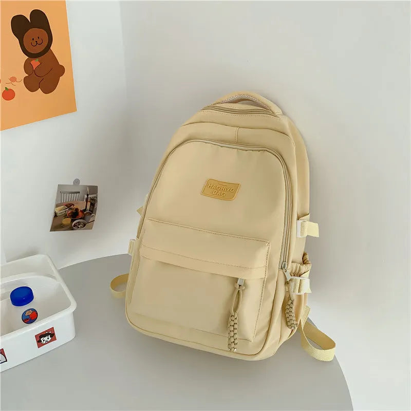 Korean-style lightweight waterproof nylon school backpack 20-35L macaron colour curved shoulder strap