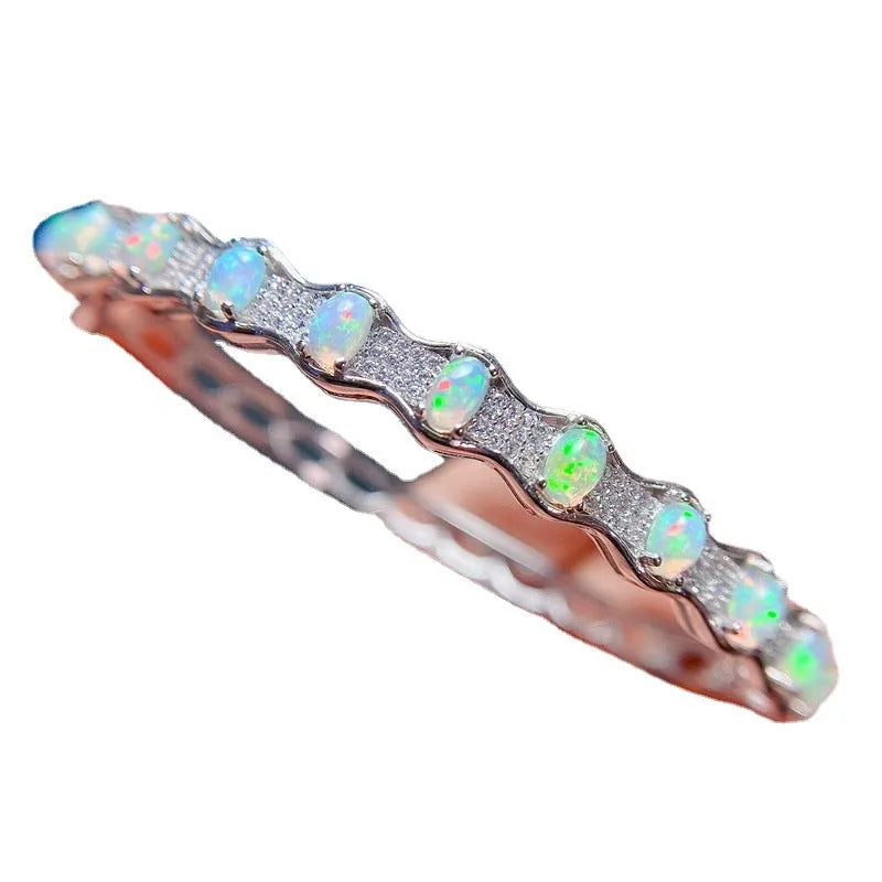 Natural opal bracelet 925 sterling silver platinum finish women's casual jewellery