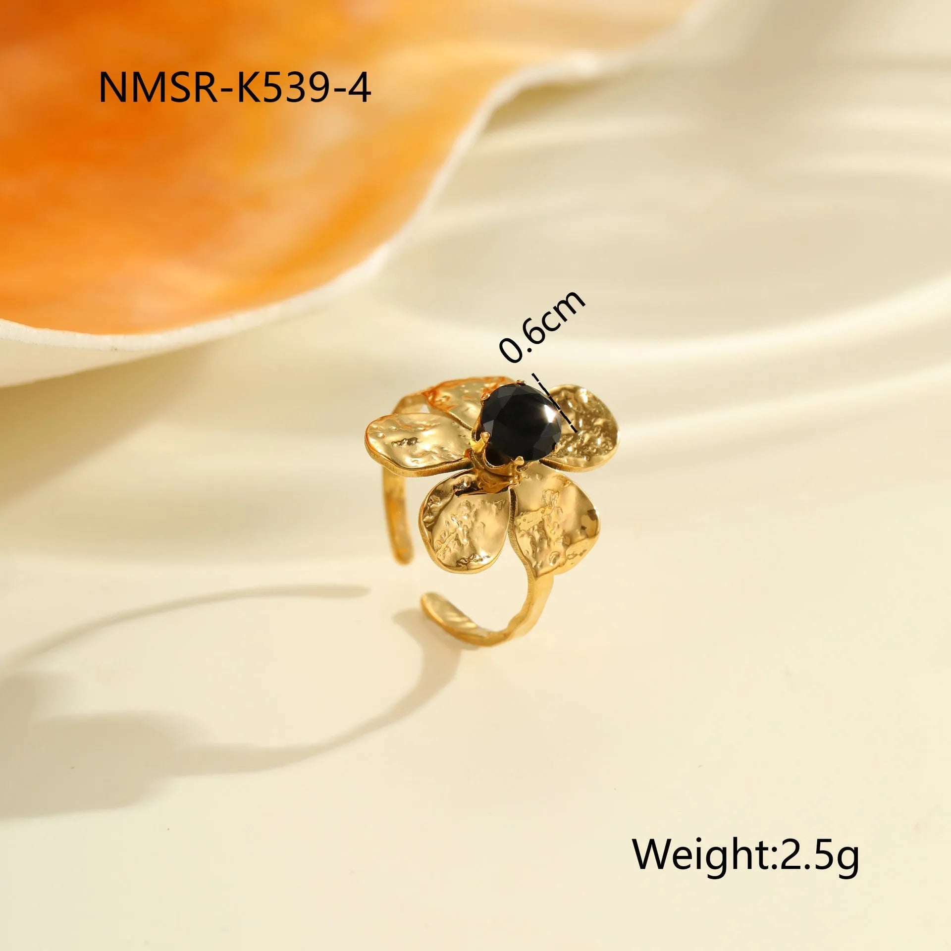 Geometric open mouth stainless steel ring with zircon stones and electroplated finish