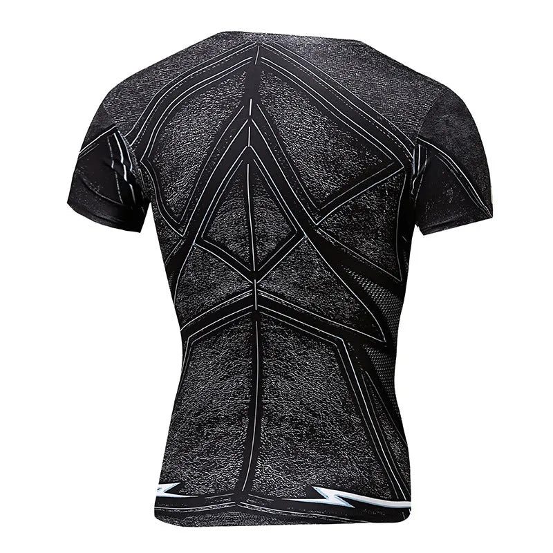 Men's short sleeved quick-dry T-shirt with 3D lightning print, round collar, tight fit, available in sizes S to 2XL