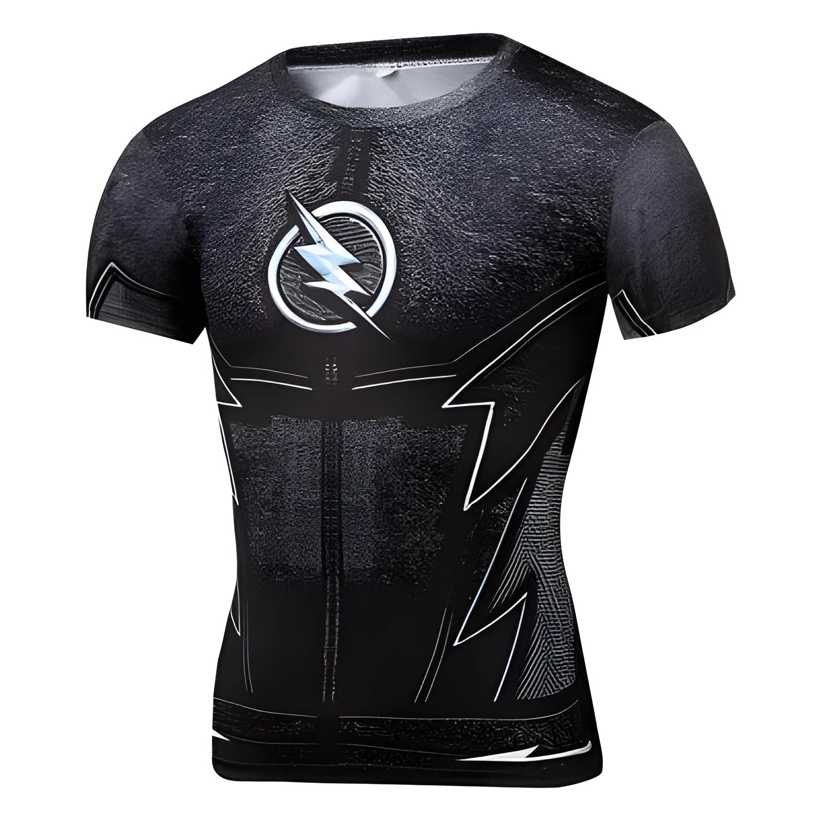 Men's short sleeved quick-dry T-shirt with 3D lightning print, round collar, tight fit, available in sizes S to 2XL