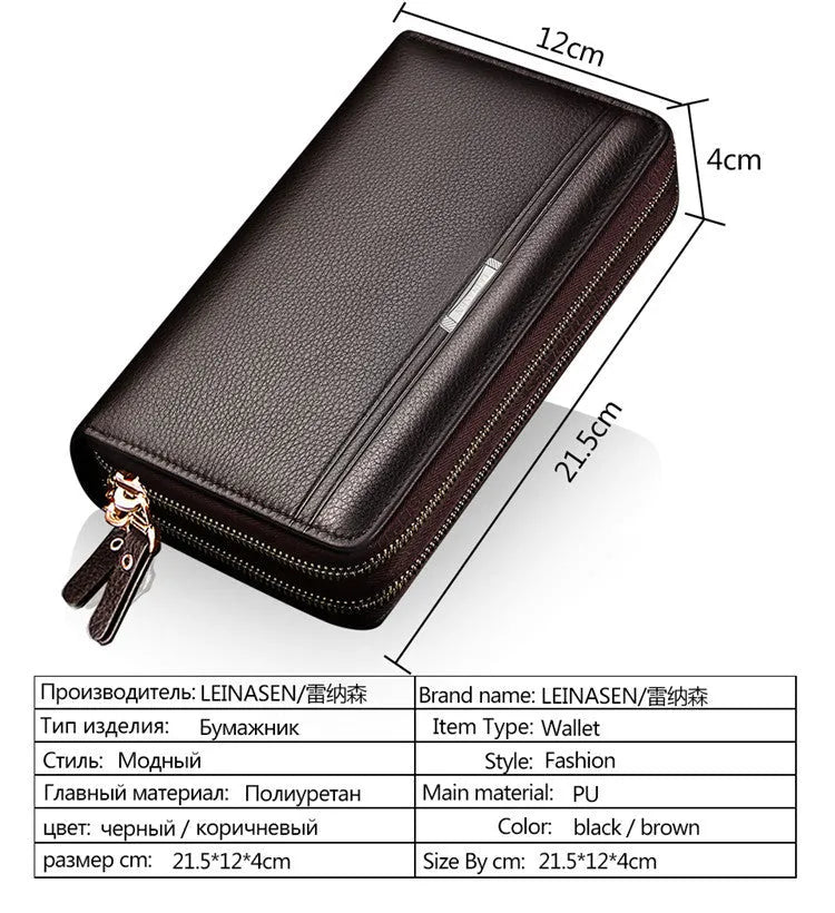 Genuine leather bifold man wallet in black, 21x12x4cm, with RFID blocking and card slots