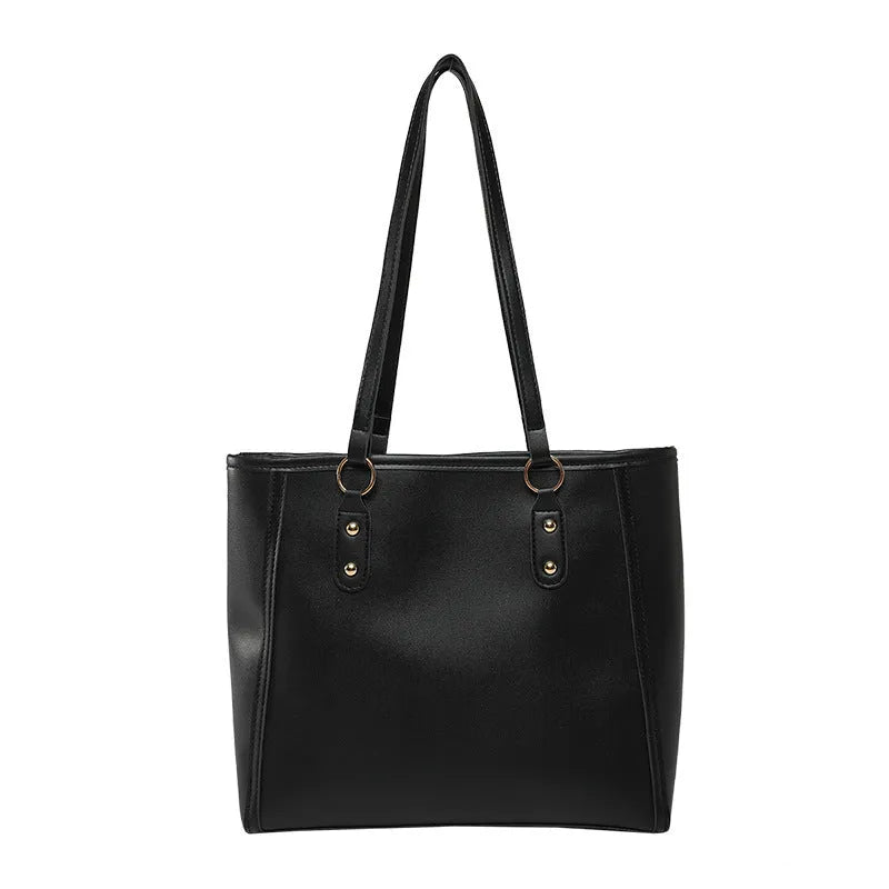 Korean style horizontal square shoulder underarm bag in PU leather with sandwich pocket design