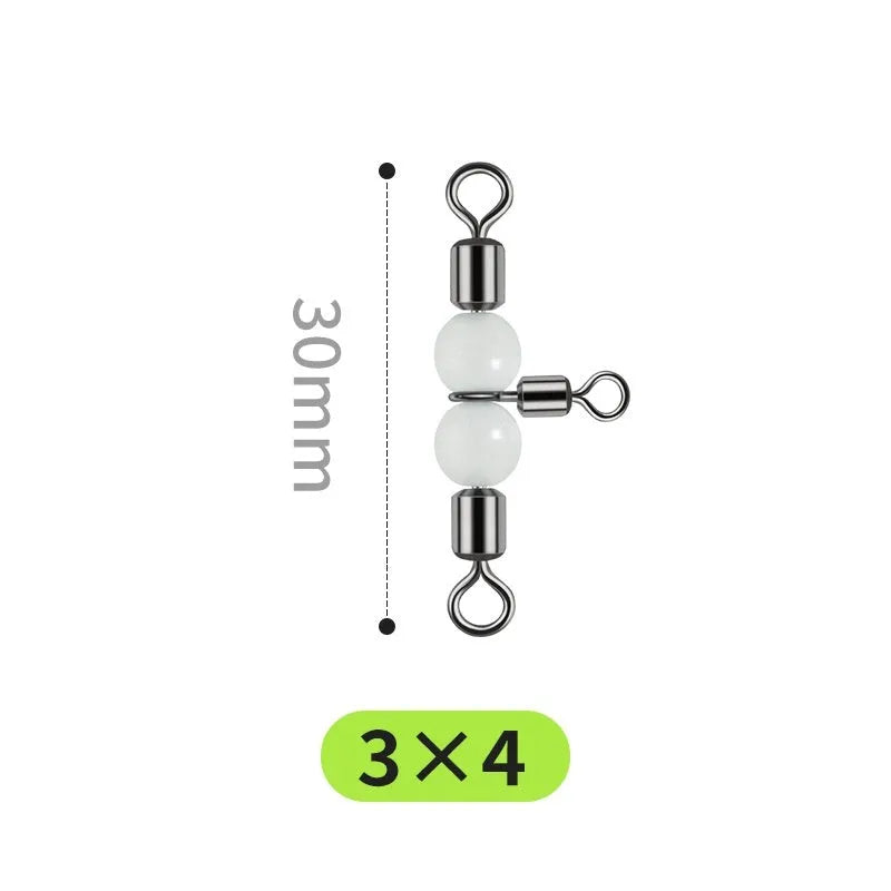 Copper three-fork luminous swivel fishing beads with eight connection rings