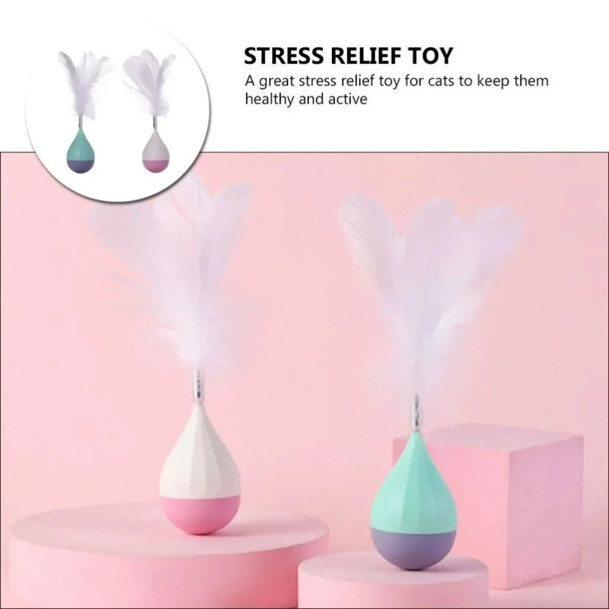 Feather Tumbler Cat Toy with goose feathers and aluminium alloy construction on pink background