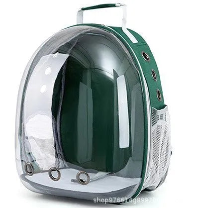 Grey PC hard-shell astronaut-style cat diaper bag with side opening