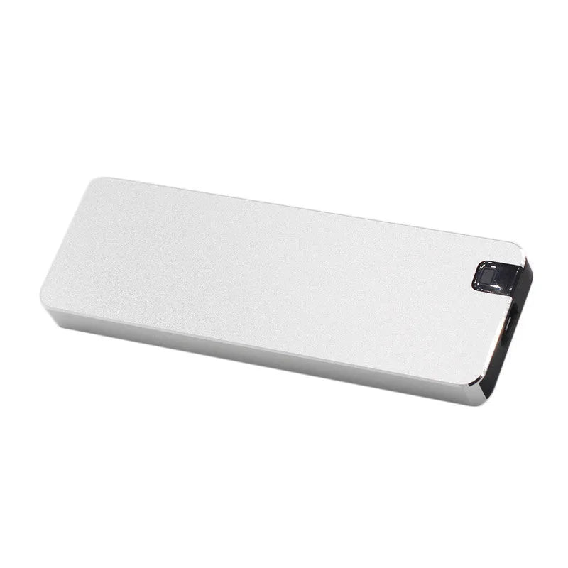 White portable solid state hard disk with metal shell and USB 3.1 cable