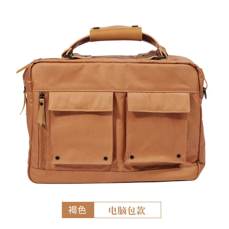 Dpark black single shoulder laptop bag for 14-15 inch laptops shown next to brown and khaki colour options.