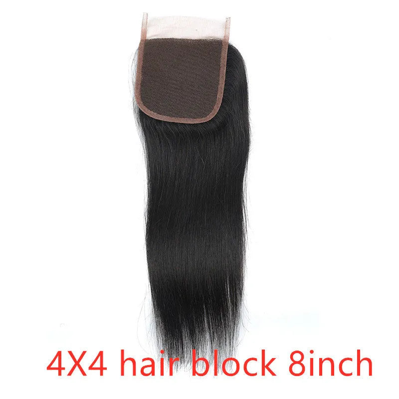 Real human hair straight wave extension in natural colour on 4x4 hair block, 8-26 inch