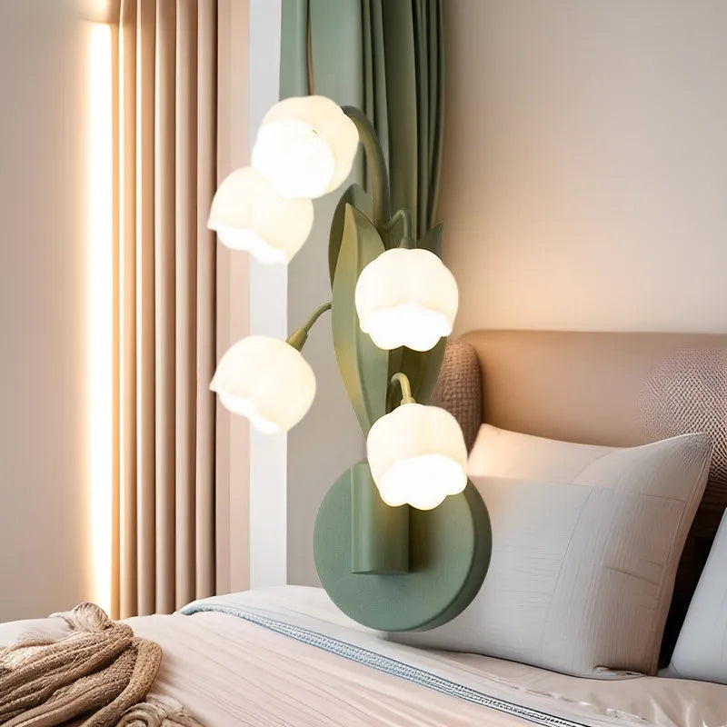 Modern minimalist French pastoral wall lamp with green tricolour light and PC shade