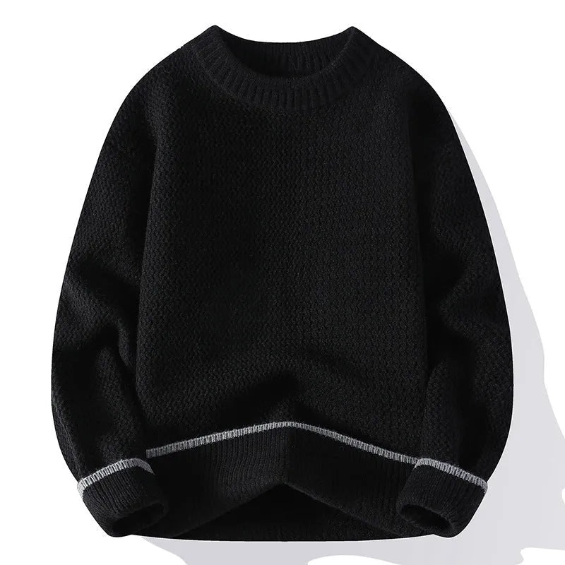 Men's grey loose fit round neck sweater with chemical fibre blending fabric for autumn wear
