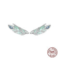 Mori Style feather stud earrings in S925 sterling silver with white gold plating, 12mm by 6mm, natural style for women