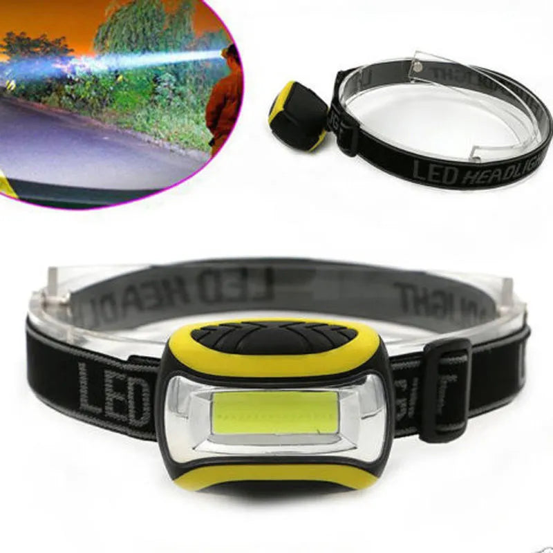 Yellow plastic three-speed COB LED headlamp for outdoor and work use