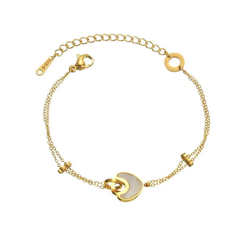 Women's stainless steel resin bracelet with double layered heart design in electroplated silver colour