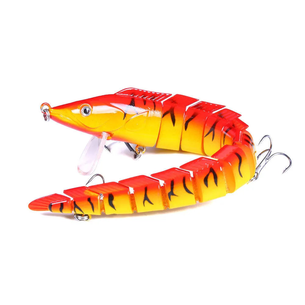 A multi-section simulated loach fishing lure measuring 23cm, shown with a weedless hook.