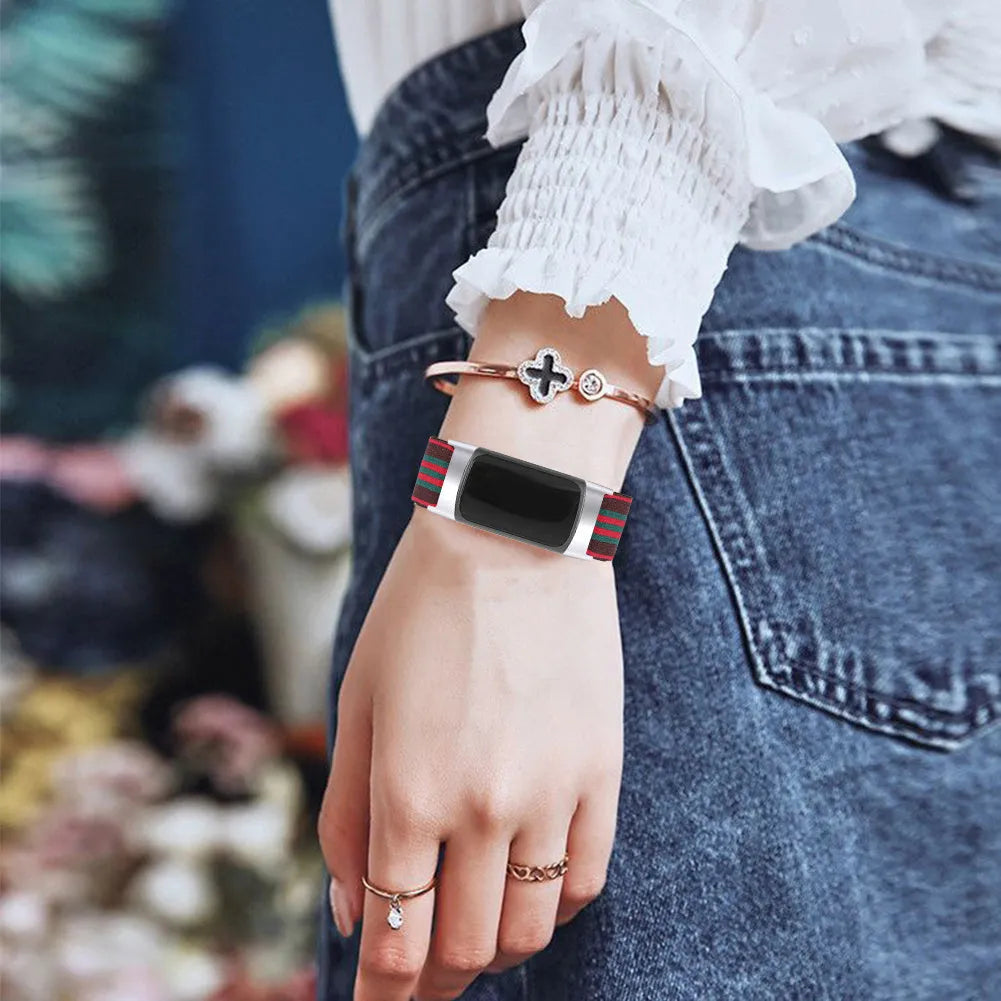Printed elastic replacement strap for Fitbit Charge 6 watch in adjustable design with colourful patterns