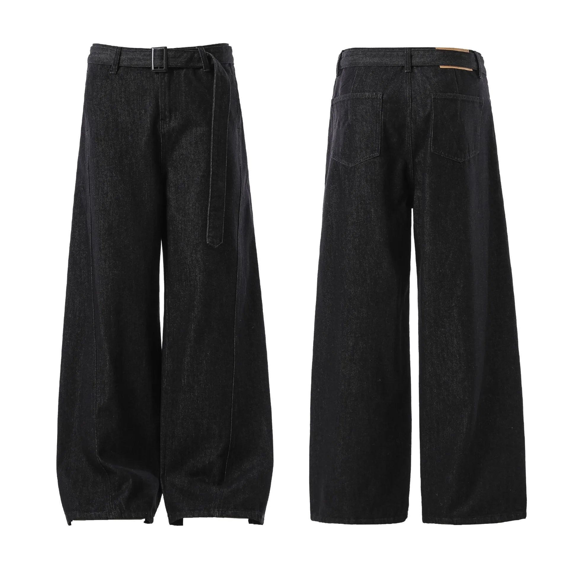 Black straight leg jeans with gold detailing and high waist design