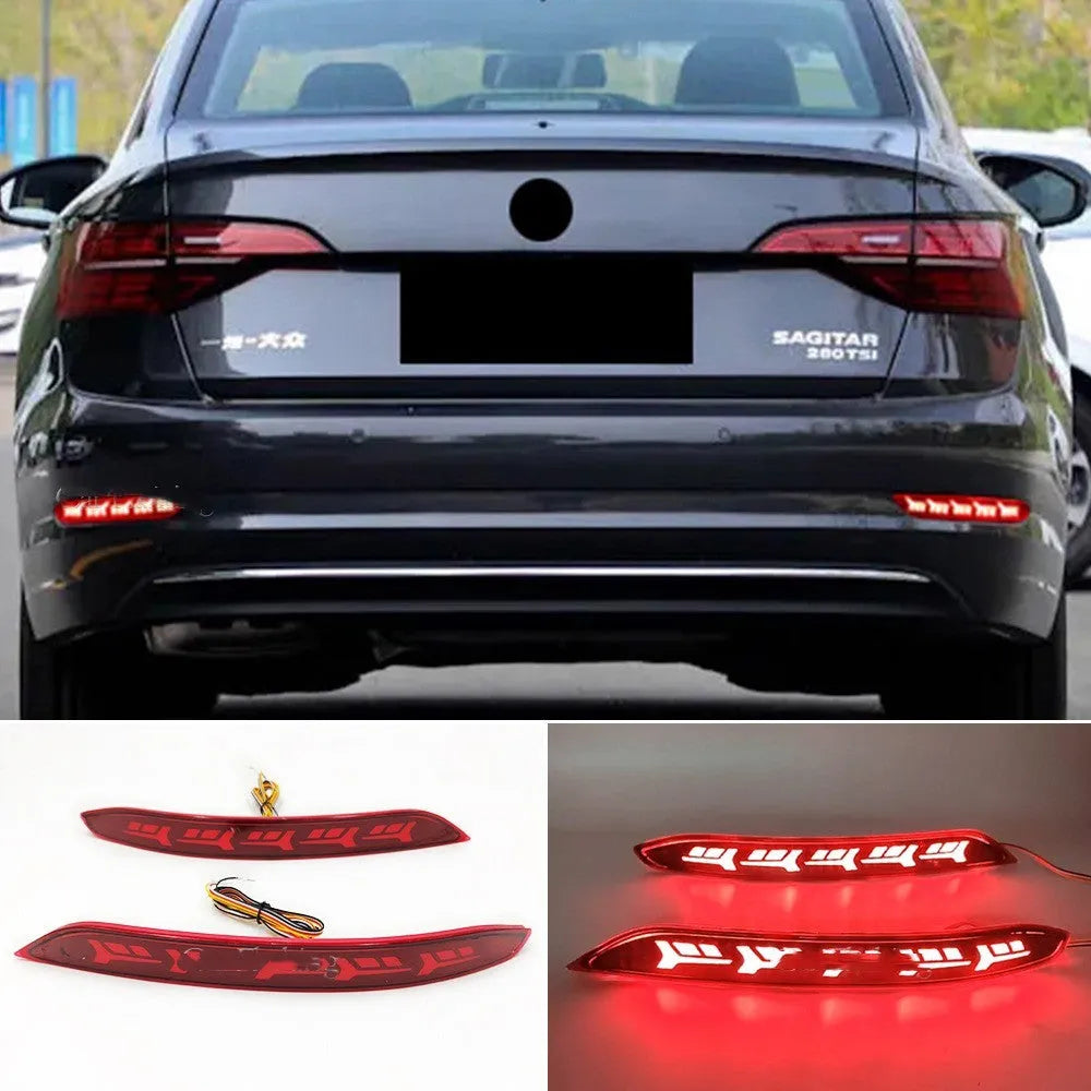 Volkswagen Sagitar rear LED bumper light showing flowing water animation for brake and turn signals.