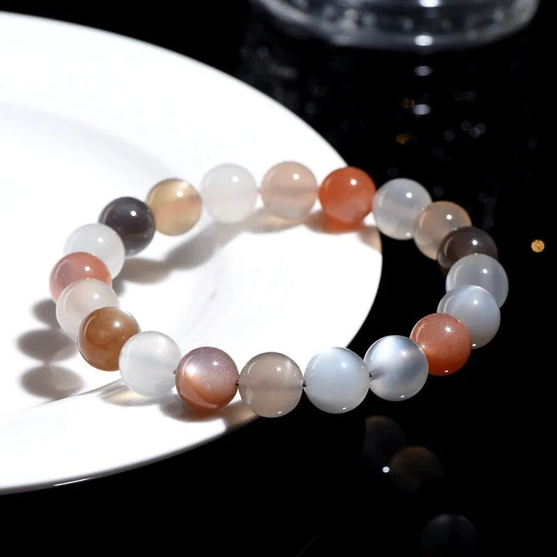 Natural colourful moonlight moonstone bracelet with 8mm single circle beads