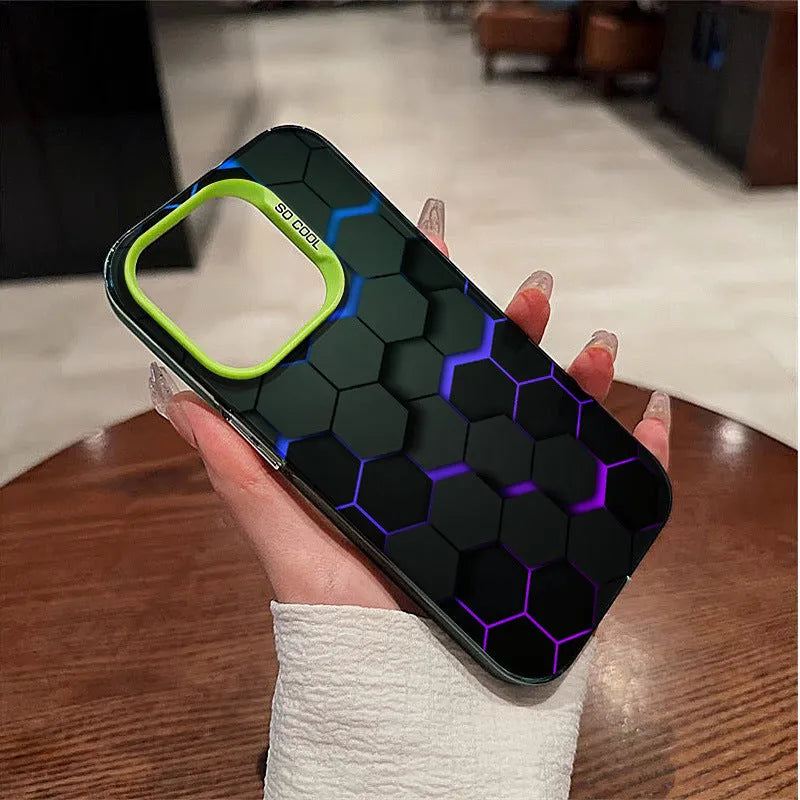 Frosted protective phone case for Apple iPhone with honeycomb square pattern in Moonlight colour options