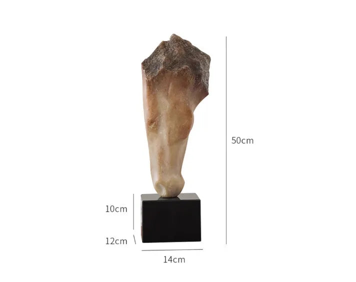 Tall abstract horse head desktop sculpture with a carved finish on a wooden surface.