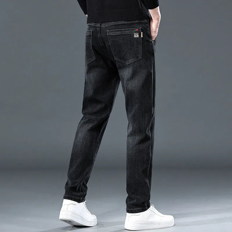 Men's slim straight polyester trousers with micro elasticity in blue grey or black