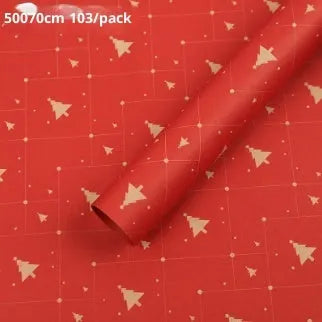 Christmas Kraft paper gift wrap with cartoon ink print, red and green patterns, 50x70cm sheet