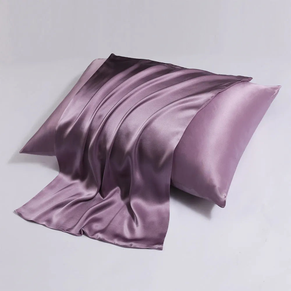 Double-sided silk pillowcase with concealed zip in baby blue colour showing size options