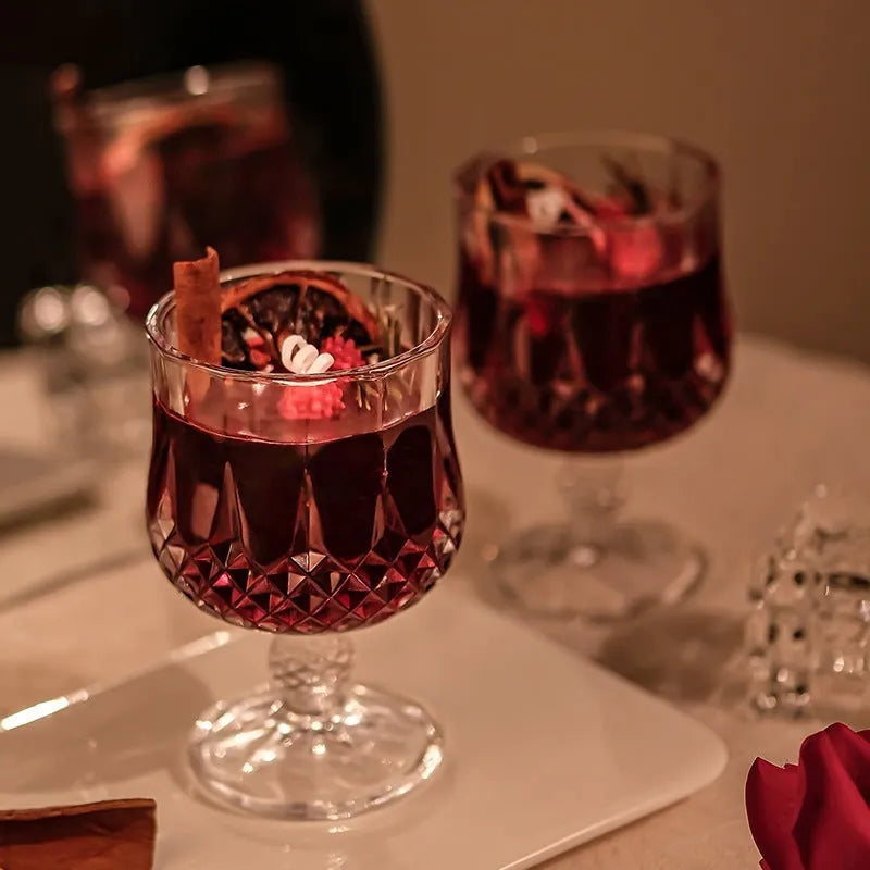 Scented candle in glass goblet with jelly crystal layer French mulled wine style home fragrance