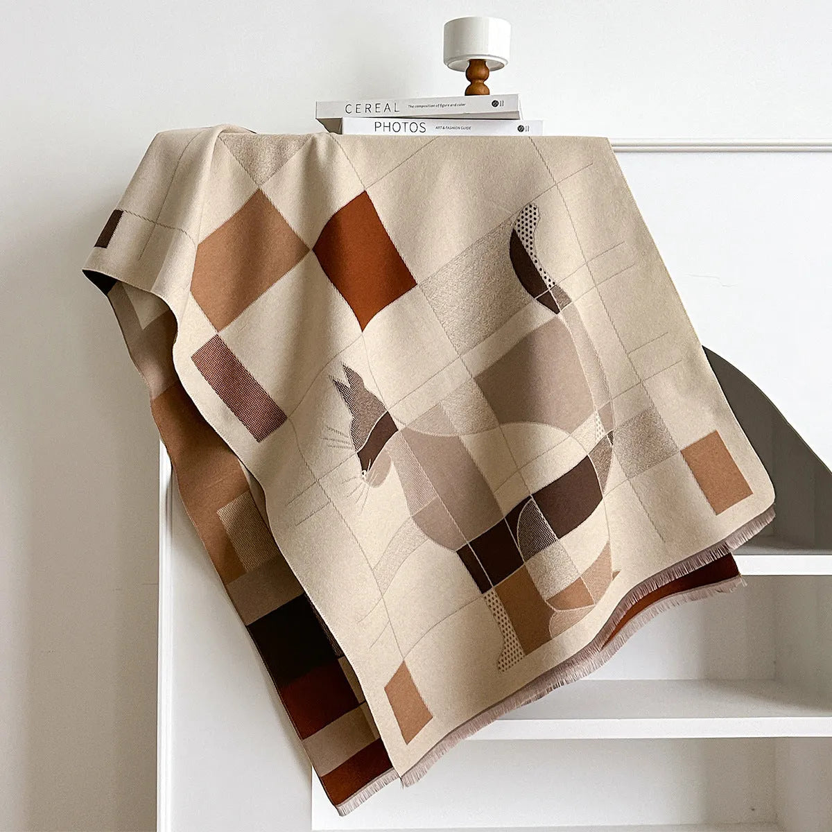 185x65cm cashmere-like polyester scarf in autumn colours showing European styling