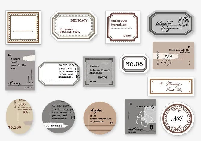 45 mini label base paper sheets with retro patterns in Kraft paper box, 62x45mm, four-colour printing