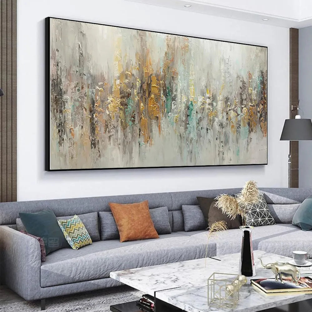 Handmade abstract oil painting on canvas horizontal modern wall art for living room decor