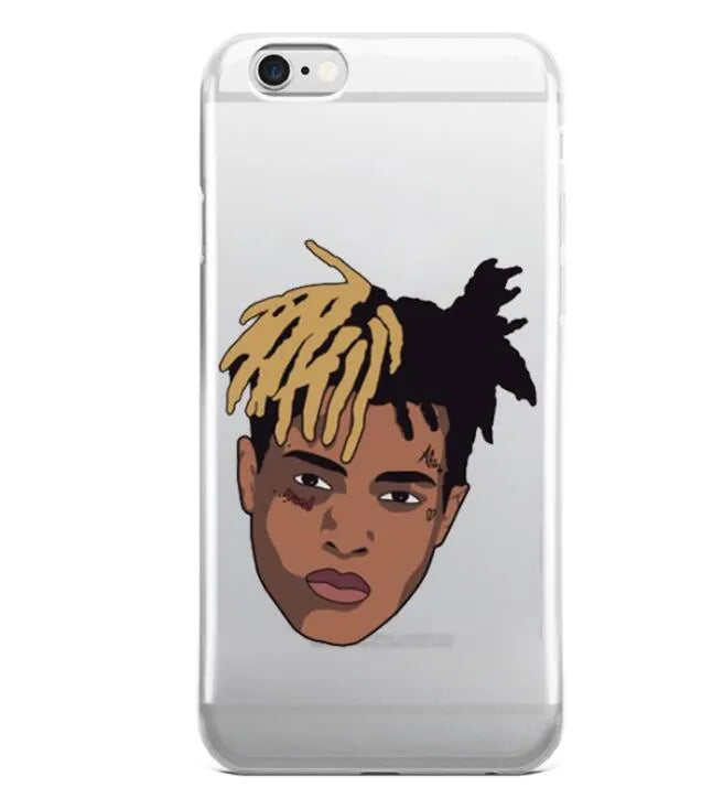 Transparent half-wrapped iPhone case with matte finish and XXXTentacion graphic design on a phone.