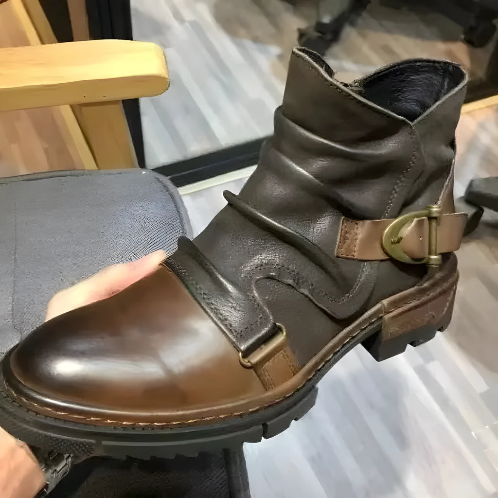 Square heel high-top men's boots brown PU leather low heel height-increasing