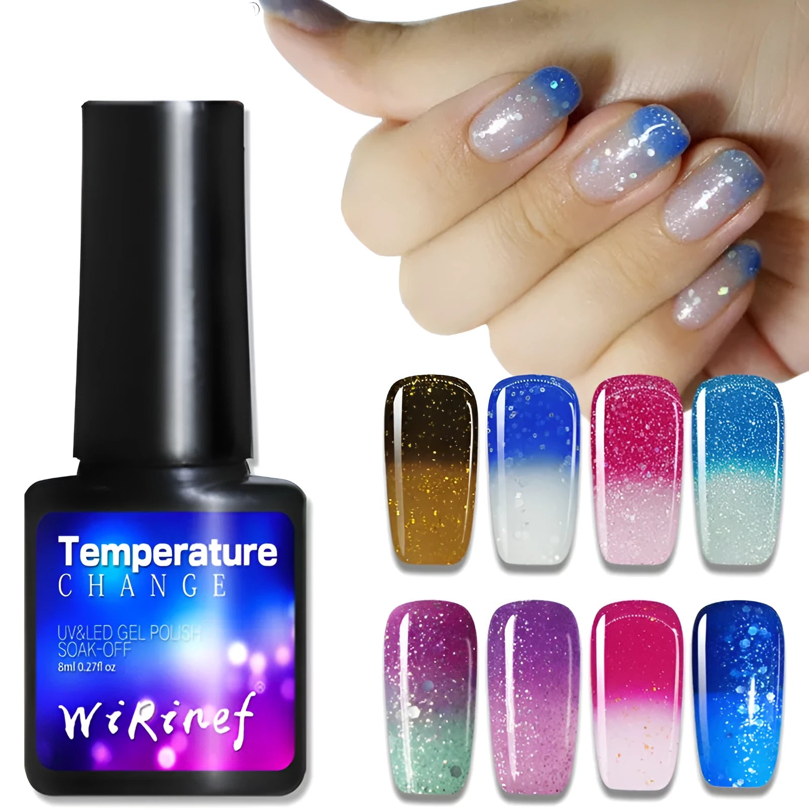 Gradient nail gel glue kit with four 8ml bottles for soak-off gel manicure, gum texture, LED UV lamp cure