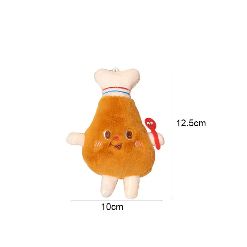 Assorted soft kitten teething toys shaped like a hamburger, chicken leg, fries, bread, and hot dog.