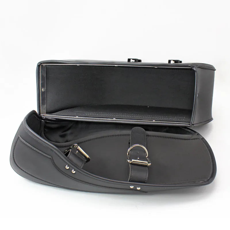 Retro-style motorcycle side box saddle bag in PU leather with dimensions 42cm wide by 30cm tall