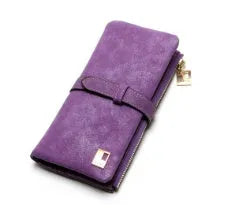 TAUREN retro matte leather women's long wallet open showing card slots and zip closure